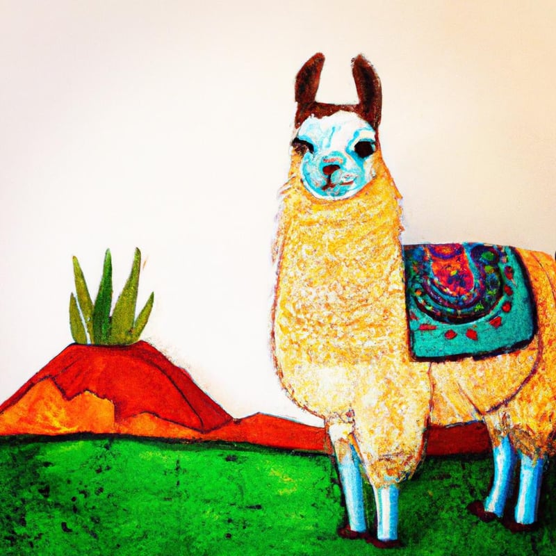 An image of a serene and petite alpaca standing on the left side, its soft fleece seeming almost touchable